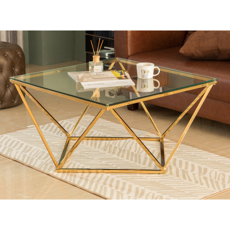 Everly Quinn Diamond Shaped Glass Modern Stainless Steel Metal Coffee Table Wayfair